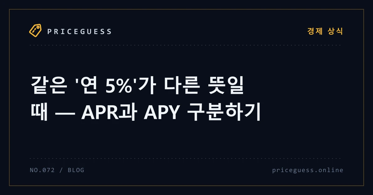 같은 '연 5%'가 다른 뜻일 때 — APR과 APY 구분하기 — PriceGuess 블로그 타이틀 카드