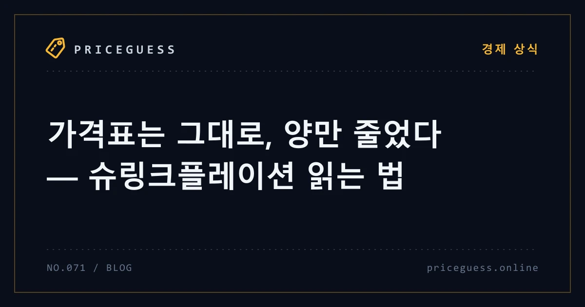 가격표는 그대로, 양만 줄었다 — 슈링크플레이션 읽는 법 — PriceGuess 블로그 타이틀 카드