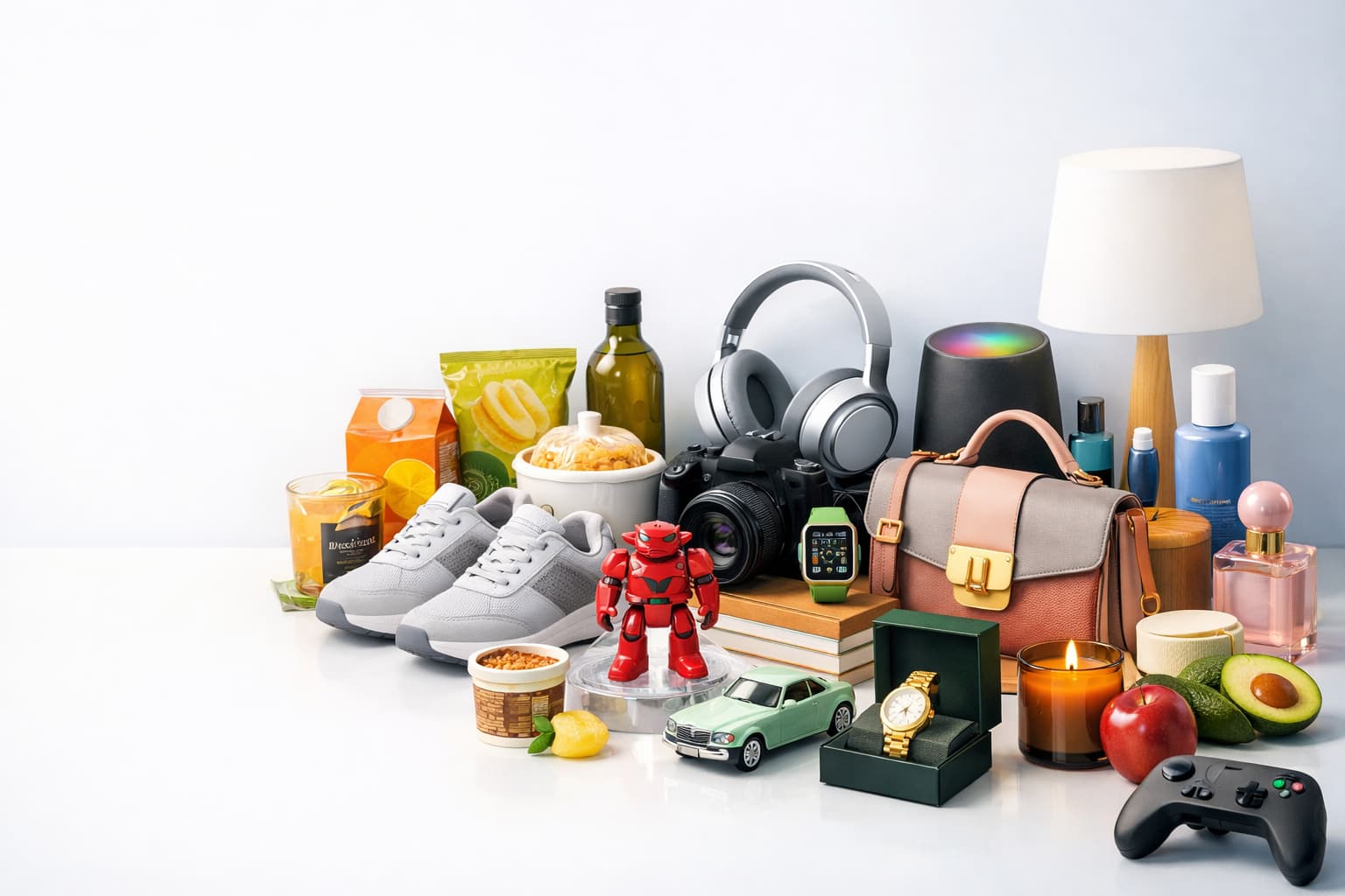 Fictional consumer products arranged for Price Guess Arena
