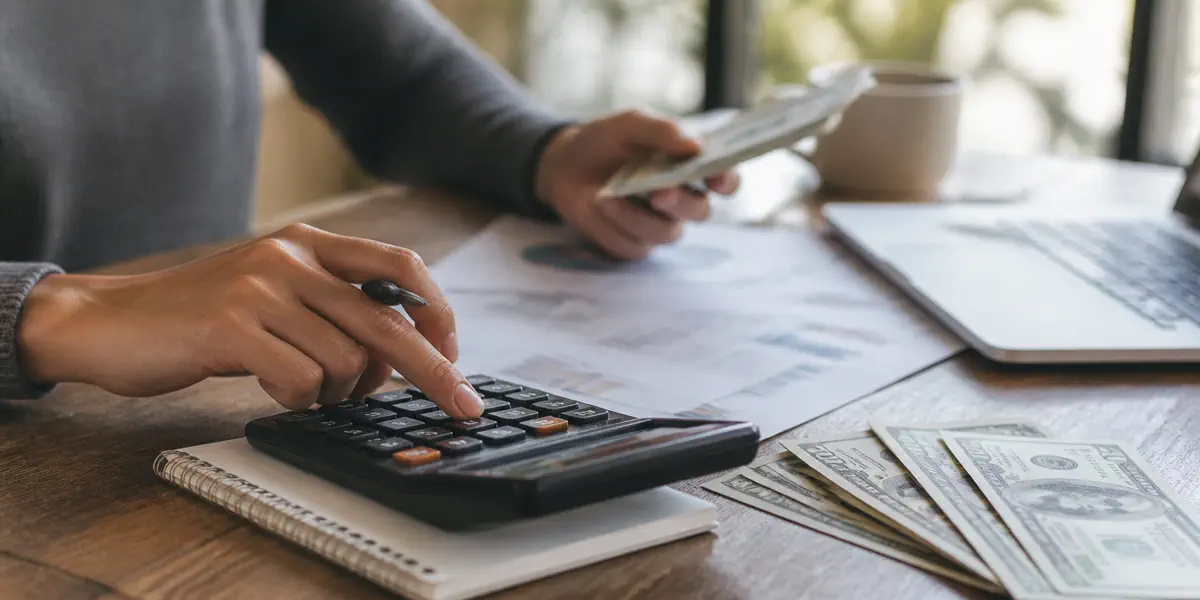 Money and calculator - salary take-home calculation